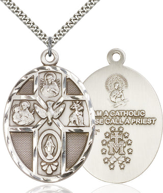 Pewter 5-Way Holy Spirit Medal Catholic Jewelry