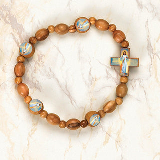 6-pack - Divine Mercy Olive Wood stretch Bracelet