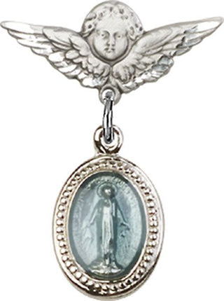 Sterling Silver Small Angel w/Wings Miraculous Baby Badge