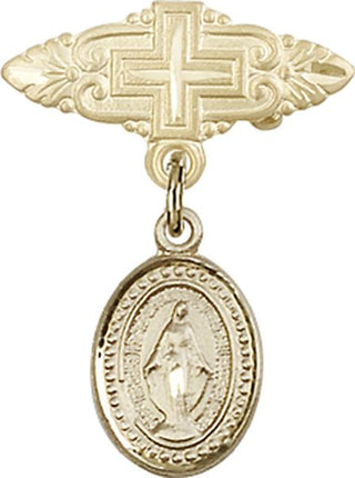 14kt Gold Filled Badge Pin With Cross Miraculous Baby Badge