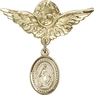 14kt Gold Filled Large Angel w/Wings Miraculous Baby Badge