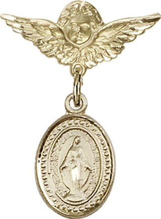 14kt Gold Filled Small Angel w/Wings Miraculous Baby Badge