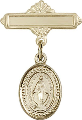 14kt Gold Polished Badge Pin Miraculous Baby Badge