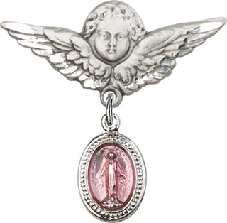 Sterling Silver Large Angel w/Wings Miraculous Baby Badge