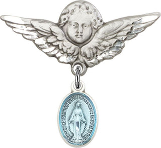 Sterling Silver Large Angel w/Wings Miraculous Baby Badge