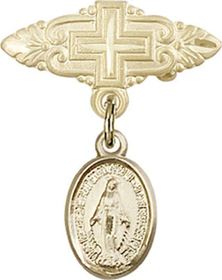 14kt Gold Filled Badge Pin With Cross Miraculous Baby Badge