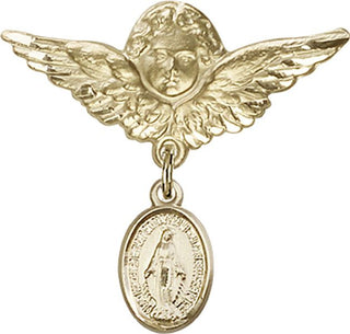 14kt Gold Filled Large Angel w/Wings Miraculous Baby Badge