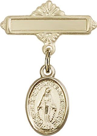 14kt Gold Polished Badge Pin Miraculous Baby Badge