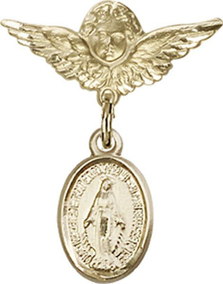 14kt Gold Small Angel w/Wings Miraculous Baby Badge