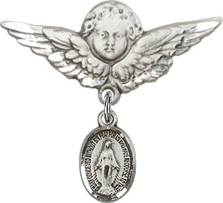 Sterling Silver Large Angel w/Wings Miraculous Baby Badge