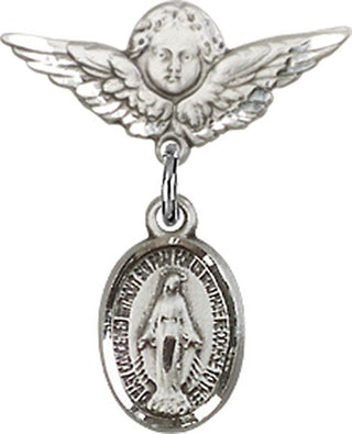 Sterling Silver Small Angel w/Wings Miraculous Baby Badge