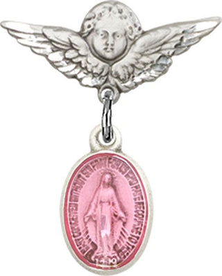 Sterling Silver Small Angel w/Wings Miraculous Baby Badge