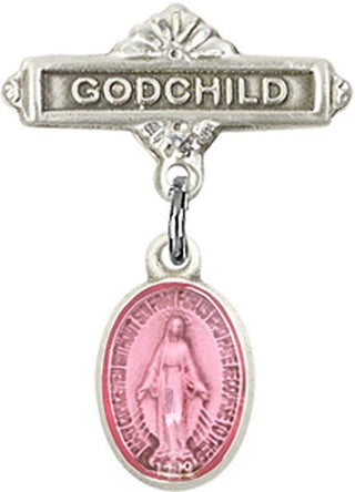 Sterling Silver Godchild Miraculous Baby Badge