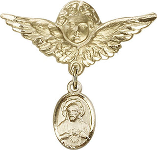 14kt Gold Filled Large Angel w/Wings Scapular Baby Badge