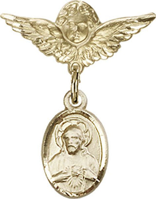 14kt Gold Filled Small Angel w/Wings Scapular Baby Badge