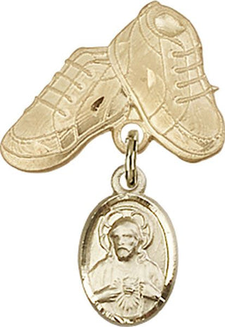 14kt Gold Baby Boots Scapular Baby Badge