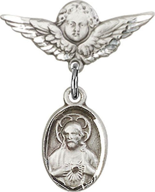 Sterling Silver Small Angel w/Wings Scapular Baby Badge