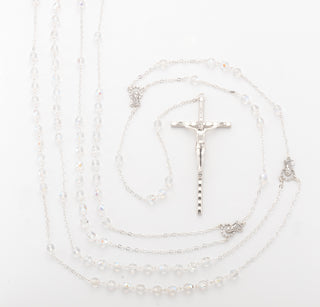 Silver Wedding Lasso Rosary 8 MM Clear Crystal