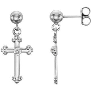 14K White 14x9 MM Diamond Cross Dangle Earrings