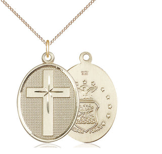 14kt Gold Filled Cross Air Force Medal Catholic Jewelry