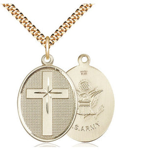 14kt Gold Filled Cross Army Medal Catholic Jewelry