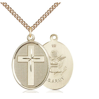 14kt Gold Filled Cross Army Medal Catholic Jewelry
