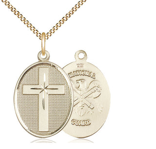 14kt Gold Filled Cross National Guard Medal Catholic Jewelry