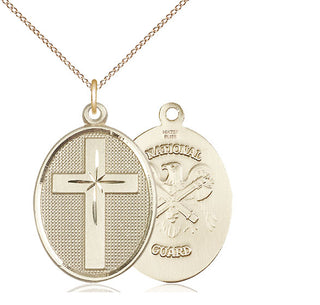 14kt Gold Filled Cross National Guard Medal Catholic Jewelry