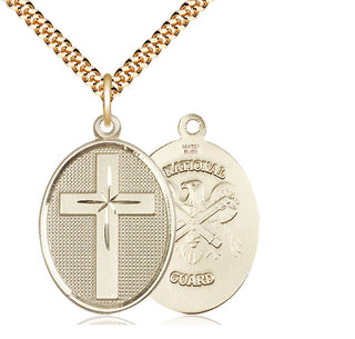 14kt Gold Filled Cross National Guard Medal Catholic Jewelry