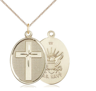 14kt Gold Filled Cross Navy Medal Catholic Jewelry