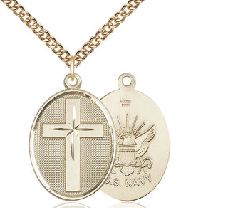 14kt Gold Filled Cross Navy Medal | Large