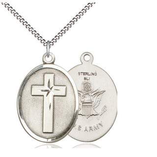 Sterling Silver Cross Army Medal Catholic Jewelry
