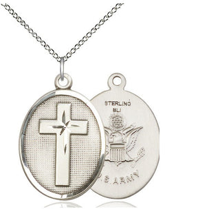 Sterling Silver Cross Army Medal Catholic Jewelry