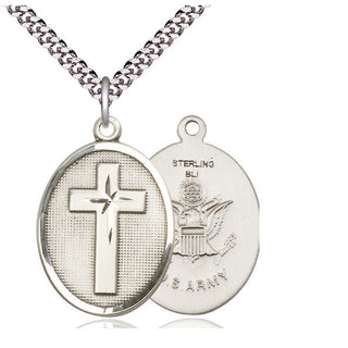 Sterling Silver Cross Army Medal Catholic Jewelry