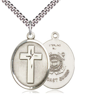 Sterling Silver Cross Coast Guard Medal Catholic Jewelry