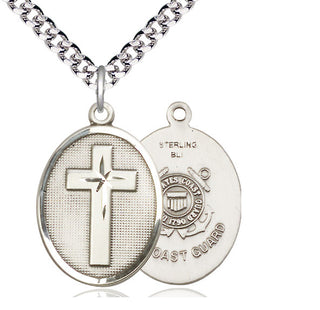 Sterling Silver Cross Coast Guard Medal Catholic Jewelry