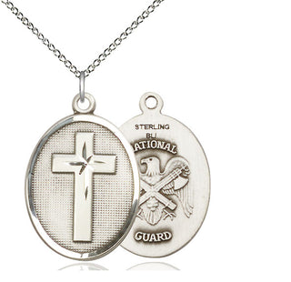 Sterling Silver Cross National Guard Medal Catholic Jewelry