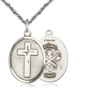 Sterling Silver Cross National Guard Medal Catholic Jewelry