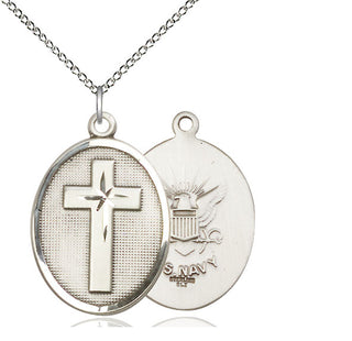 Sterling Silver Cross Navy Medal Catholic Jewelry