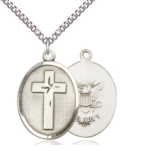 Sterling Silver Cross Navy Medal Catholic Jewelry