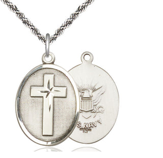 Sterling Silver Cross Navy Medal Catholic Jewelry