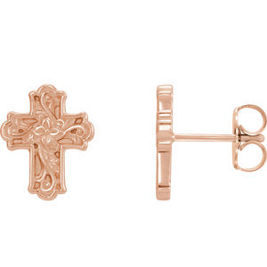 14K Rose Floral-Inspired Cross Earrings