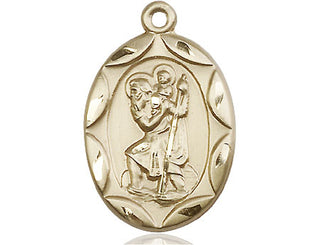 14kt Gold Saint Christopher Medal Engraved Catholic Saint Jewelry