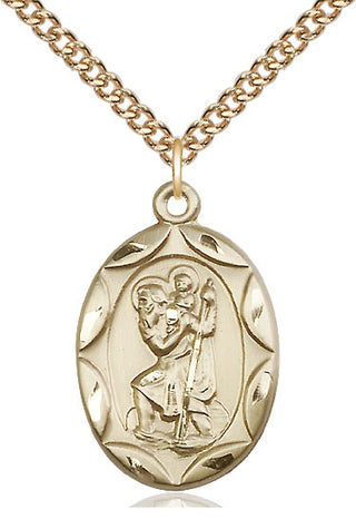 14kt Gold Saint Christopher Medal Engraved Catholic Saint Jewelry