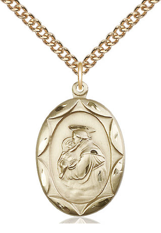 14kt Gold Saint Anthony Medal Engraved Catholic Saint Jewelry