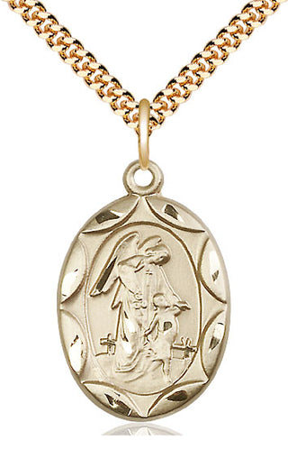 14kt Gold Filled Guardian Angel Medal Catholic Jewelry Engraved Catholic Saint Jewelry