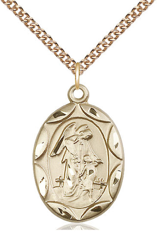 14kt Gold Filled Guardian Angel Medal Catholic Jewelry Engraved Catholic Saint Jewelry