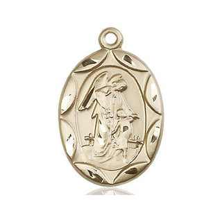 14kt Gold Guardian Angel Medal Engraved Catholic Saint Jewelry