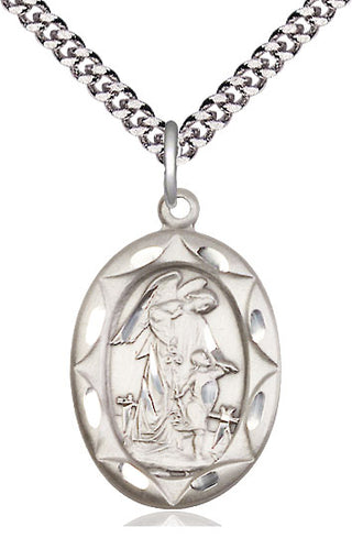 Sterling Silver Guardian Angel Medal Catholic Jewelry Engraved Catholic Saint Jewelry