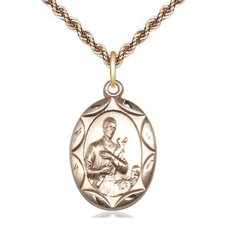 14kt Gold Saint Gerard Medal Engraved Catholic Saint Jewelry